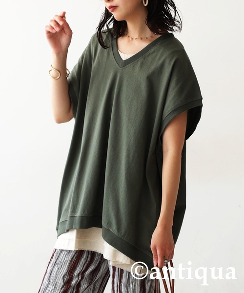 antiqua(アンティカ)の「バスクデザインTシャツ(Tシャツ/カットソー・レディース・ベージュ/ホワイト/アッシュグレー/ブラック/カーキ・ONESIZE)」の16枚目の写真