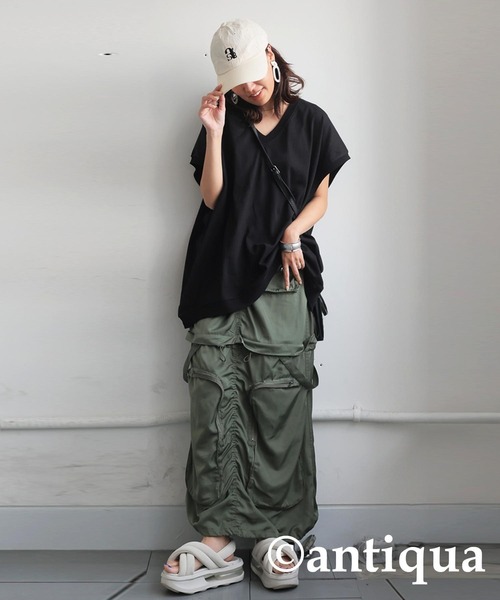 antiqua(アンティカ)の「バスクデザインTシャツ(Tシャツ/カットソー・レディース・ベージュ/ホワイト/アッシュグレー/ブラック/カーキ・ONESIZE)」の7枚目の写真