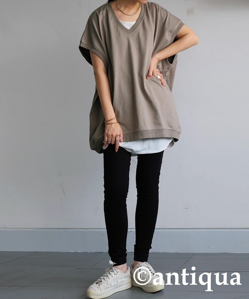 antiqua(アンティカ)の「バスクデザインTシャツ(Tシャツ/カットソー・レディース・ベージュ/ホワイト/アッシュグレー/ブラック/カーキ・ONESIZE)」の19枚目の写真