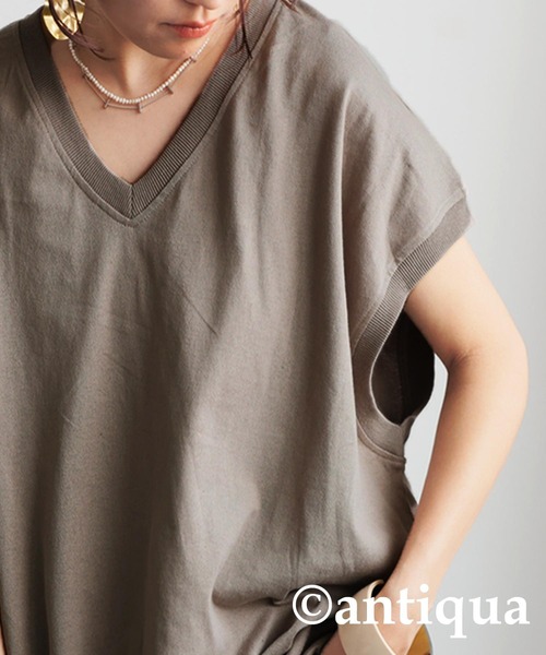 antiqua(アンティカ)の「バスクデザインTシャツ(Tシャツ/カットソー・レディース・ベージュ/ホワイト/アッシュグレー/ブラック/カーキ・ONESIZE)」の18枚目の写真