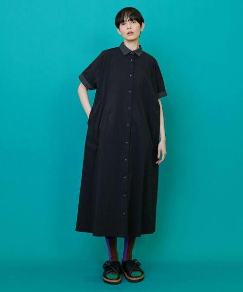 FRAPBOIS（フラボア）の「ボーダーサッカー ワンピース（ワンピース・レディース・ブラック/カーキ・0/1）」の2枚目の写真