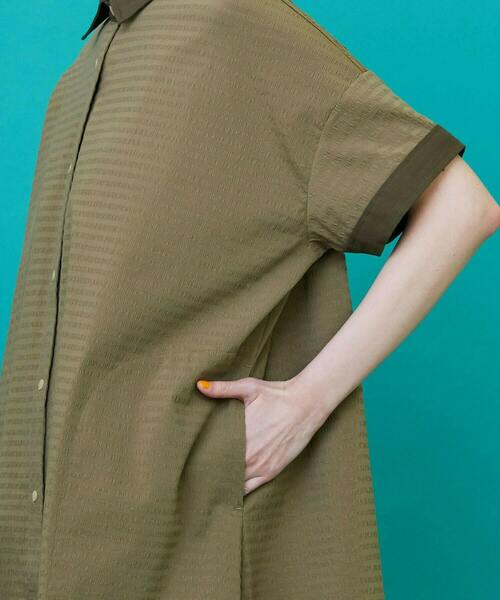 FRAPBOIS（フラボア）の「ボーダーサッカー ワンピース（ワンピース・レディース・ブラック/カーキ・0/1）」の6枚目の写真