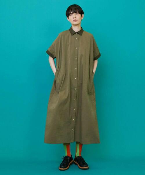 FRAPBOIS（フラボア）の「ボーダーサッカー ワンピース（ワンピース・レディース・ブラック/カーキ・0/1）」の10枚目の写真