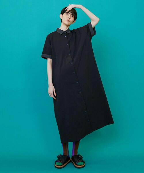 FRAPBOIS（フラボア）の「ボーダーサッカー ワンピース（ワンピース・レディース・ブラック/カーキ・0/1）」の16枚目の写真