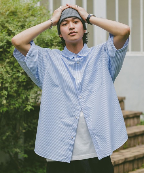 セール】アソート/オーバーサイズアセテートシャツ/ストライプシャツ