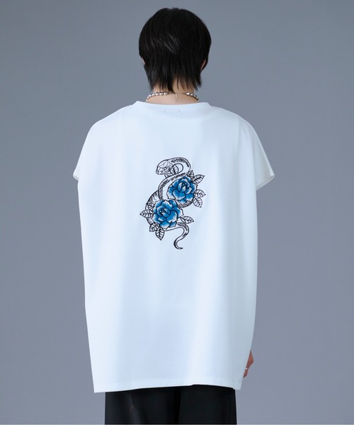 Ellno Loset（エルノロゼット）の「スネーク刺繍ノースリーブTシャツ（Tシャツ/カットソー・メンズ・オフホワイト/ブラック・SMALL/MEDIUM/LARGE）」の13枚目の写真