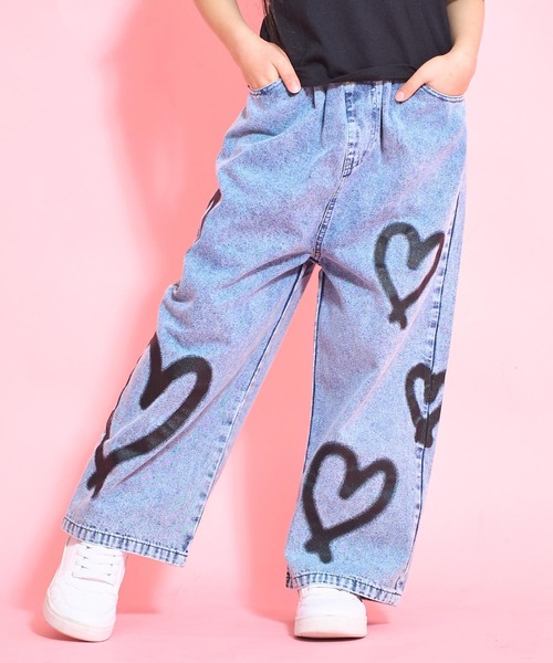 セール】ハートペイントデニムワイドパンツ（デニムパンツ）｜ANAP