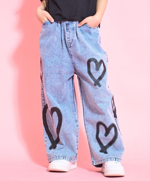 ANAP kids(アナップキッズ)の「ハートペイントデニムワイドパンツ(デニムパンツ・キッズ・ブルー/ライトブルー・120cm/110cm/130cm)」の3枚目の写真