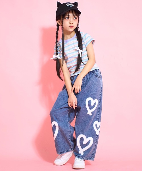 ANAP kids(アナップキッズ)の「ハートペイントデニムワイドパンツ(デニムパンツ・キッズ・ブルー/ライトブルー・120cm/110cm/130cm)」の9枚目の写真