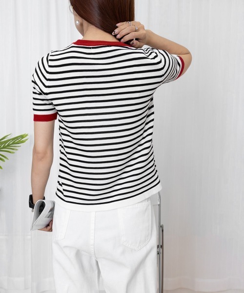 tシャツ Border knit tops　　ボーダーニットトップス レディース SLY（スライ）の「MULTI BORDER KNIT TOPS マルチボーダー