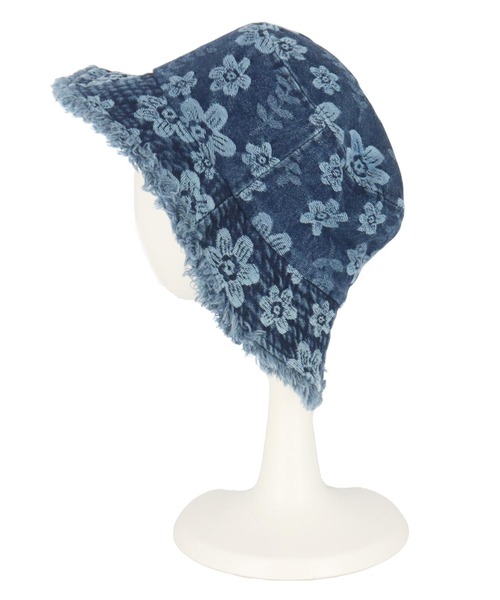 anap mimpi（アナップミンピ）の「フラワー柄 デニム フリンジ バケット ハット（ハット・レディース・インディゴブルー/ライトブルー・FREE）」の4枚目の写真