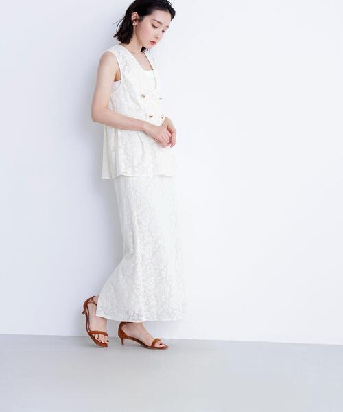 NATURAL BEAUTY BASIC(ナチュラルビューティーベーシック)の「◇メッシュレース SETUP ナロースカート(スカート・レディース・ダークブラウン/オフホワイト/ブラック・SMALL/MEDIUM)」の2枚目の写真