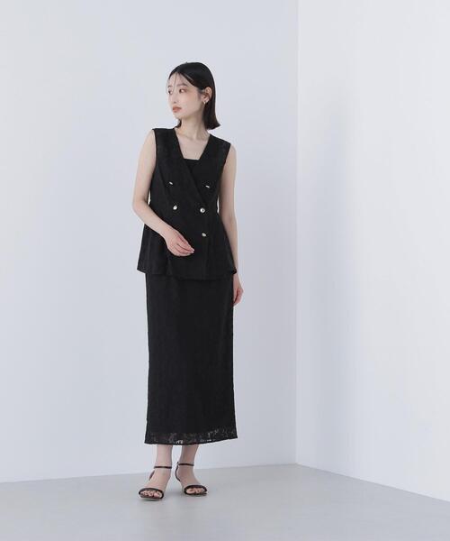NATURAL BEAUTY BASIC(ナチュラルビューティーベーシック)の「◇メッシュレース SETUP ナロースカート(スカート・レディース・ダークブラウン/オフホワイト/ブラック・SMALL/MEDIUM)」の3枚目の写真