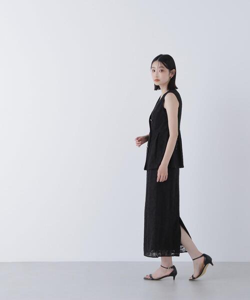 NATURAL BEAUTY BASIC(ナチュラルビューティーベーシック)の「◇メッシュレース SETUP ナロースカート(スカート・レディース・ダークブラウン/オフホワイト/ブラック・SMALL/MEDIUM)」の6枚目の写真
