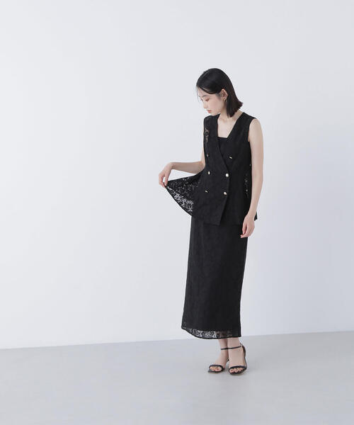 NATURAL BEAUTY BASIC（ナチュラルビューティーベーシック）の「◇メッシュレース SETUP ナロースカート（スカート・レディース・ダークブラウン/オフホワイト/ブラック・SMALL/MEDIUM）」の4枚目の写真