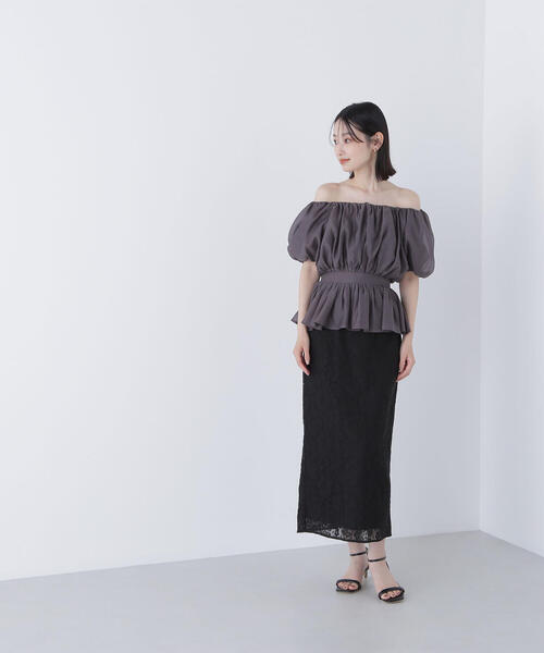 NATURAL BEAUTY BASIC（ナチュラルビューティーベーシック）の「◇メッシュレース SETUP ナロースカート（スカート・レディース・ダークブラウン/オフホワイト/ブラック・SMALL/MEDIUM）」の5枚目の写真