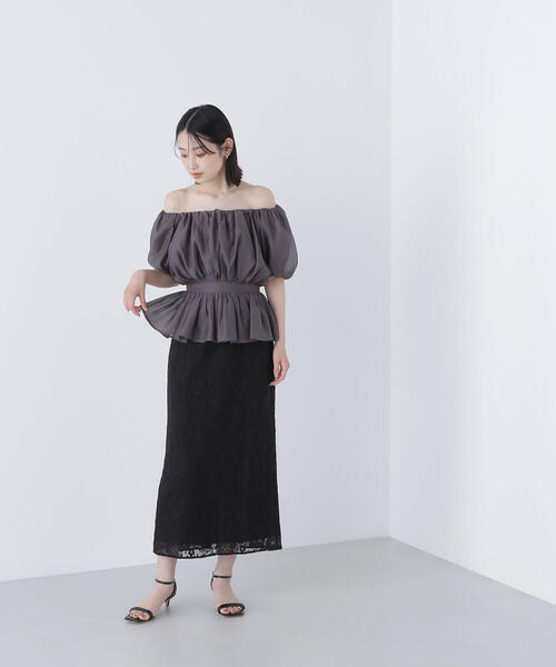 NATURAL BEAUTY BASIC（ナチュラルビューティーベーシック）の「◇メッシュレース SETUP ナロースカート（スカート・レディース・ダークブラウン/オフホワイト/ブラック・SMALL/MEDIUM）」の6枚目の写真