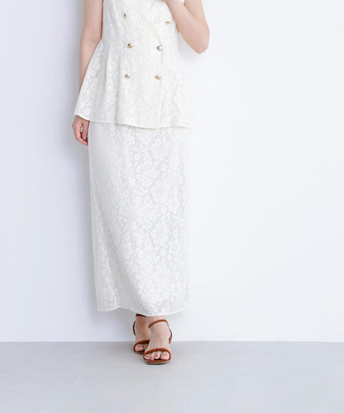 NATURAL BEAUTY BASIC（ナチュラルビューティーベーシック）の「◇メッシュレース SETUP ナロースカート（スカート・レディース・ダークブラウン/オフホワイト/ブラック・SMALL/MEDIUM）」の11枚目の写真