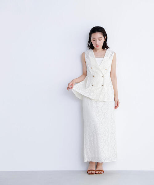 NATURAL BEAUTY BASIC（ナチュラルビューティーベーシック）の「◇メッシュレース SETUP ナロースカート（スカート・レディース・ダークブラウン/オフホワイト/ブラック・SMALL/MEDIUM）」の13枚目の写真