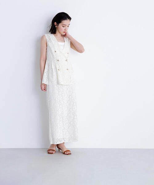 NATURAL BEAUTY BASIC（ナチュラルビューティーベーシック）の「◇メッシュレース SETUP ナロースカート（スカート・レディース・ダークブラウン/オフホワイト/ブラック・SMALL/MEDIUM）」の18枚目の写真