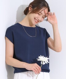 ドゥロワー★16G天竺編みクルーフレンチスリーブニット　ニットソー　ネイビー フレンチスリーブ」に該当するニット/セーター（ブルー・ネイビー/青色