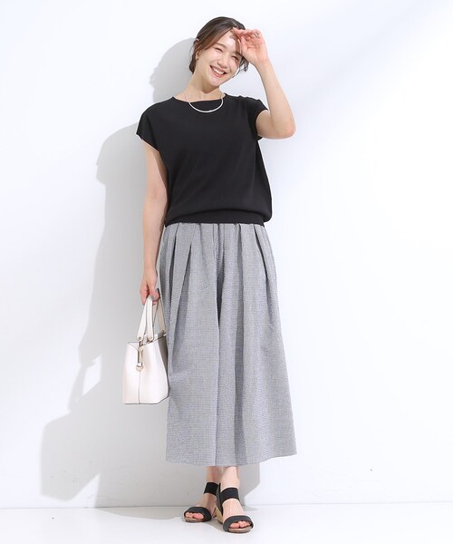 DRESKIP（ドレスキップ）の「【洗える/S-LL/ひんやり】さらりと好印象　総針フレンチスリーブニット（ニット/セーター・レディース・オフホワイト/レッド系1/ブラック/ネイビー・04/03/02/01）」の19枚目の写真