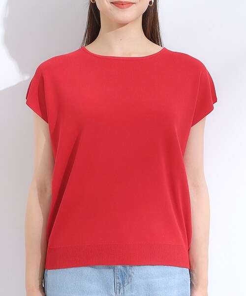 DRESKIP（ドレスキップ）の「【洗える/S-LL/ひんやり】さらりと好印象　総針フレンチスリーブニット（ニット/セーター・レディース・オフホワイト/レッド系1/ブラック/ネイビー・04/03/02/01）」の21枚目の写真