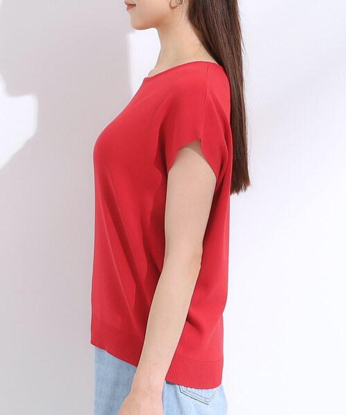 DRESKIP（ドレスキップ）の「【洗える/S-LL/ひんやり】さらりと好印象　総針フレンチスリーブニット（ニット/セーター・レディース・オフホワイト/レッド系1/ブラック/ネイビー・04/03/02/01）」の22枚目の写真