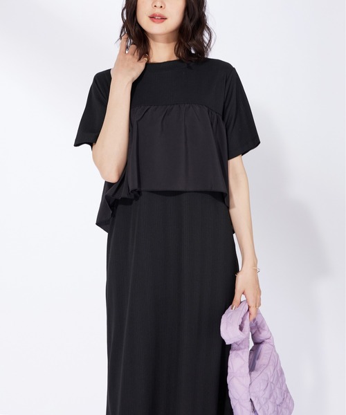 BELLUNA PLUS(ベルーナ)の「胸元フリルデザインワンピース(ワンピース・レディース・ネイビー/ブラック・MEDIUM/LARGE/X-LARGE)」の4枚目の写真
