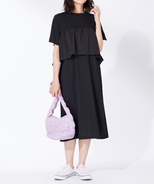 BELLUNA PLUS(ベルーナ)の「胸元フリルデザインワンピース(ワンピース・レディース・ネイビー/ブラック・MEDIUM/LARGE/X-LARGE)」の6枚目の写真