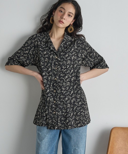Hore Riche【L】小花柄 総柄 カントリー調 厚手 ブラウス チュニック レトロ小花柄フレアチュニック（シャツ/ブラウス）｜THE YOn