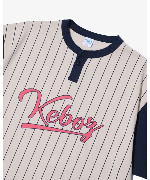 KEBOZ ストライプ 半袖 XL STRIPE HENLEY NECK S/S TEE（Tシャツ/カットソー）｜KEBOZ