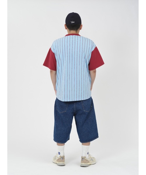 KEBOZ ストライプ 半袖 XL STRIPE HENLEY NECK S/S TEE（Tシャツ/カットソー）｜KEBOZ
