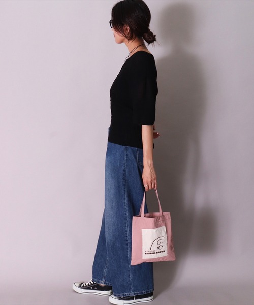 PEANUTS（ピーナッツ）の「(ACT)【PEANUTS】フェイス 刺繍 ナイロン ミニ トートバッグ（トートバッグ・レディース・チャコールグレー/ライトベージュ/スモークピンク/イエロー/ブルー・ONE SIZE）」の14枚目の写真