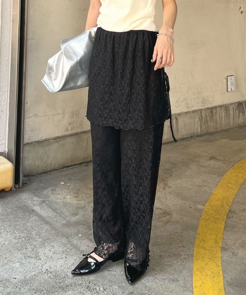 Futier land（フューティアランド）の「ラップスカートレイヤードレースパンツ（その他パンツ・レディース・アイボリー/ブラック・FREE）」の6枚目の写真