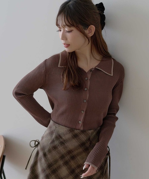 earth music&ecology（アースミュージックアンドエコロジー）の「【WEB限定】バイカラートリムロングニットカーディガン（ニット/セーター・レディース・チャコールグレー/アイボリー/ブラウン/ネイビー・FREE）」の3枚目の写真