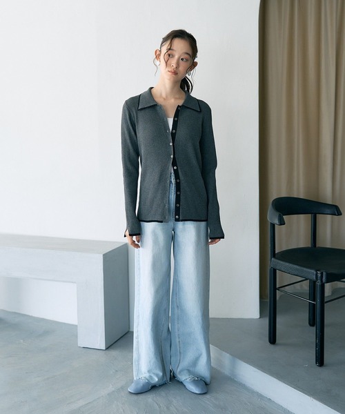 earth music&ecology（アースミュージックアンドエコロジー）の「【WEB限定】バイカラートリムロングニットカーディガン（ニット/セーター・レディース・チャコールグレー/アイボリー/ブラウン/ネイビー・FREE）」の13枚目の写真