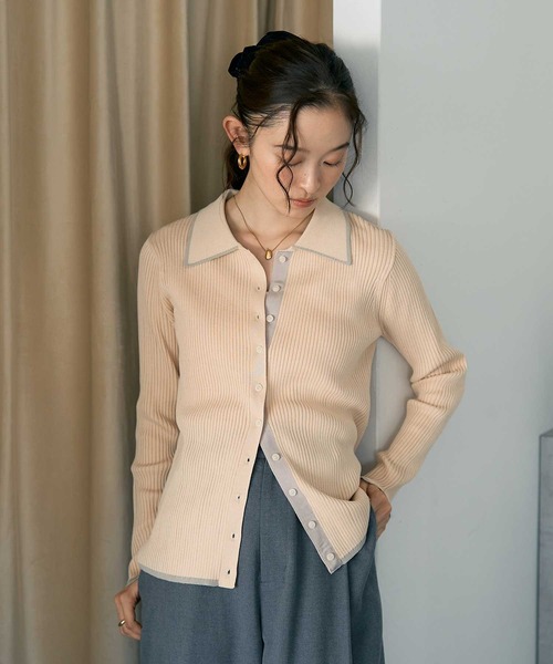 earth music&ecology（アースミュージックアンドエコロジー）の「【WEB限定】バイカラートリムロングニットカーディガン（ニット/セーター・レディース・チャコールグレー/アイボリー/ブラウン/ネイビー・FREE）」の5枚目の写真