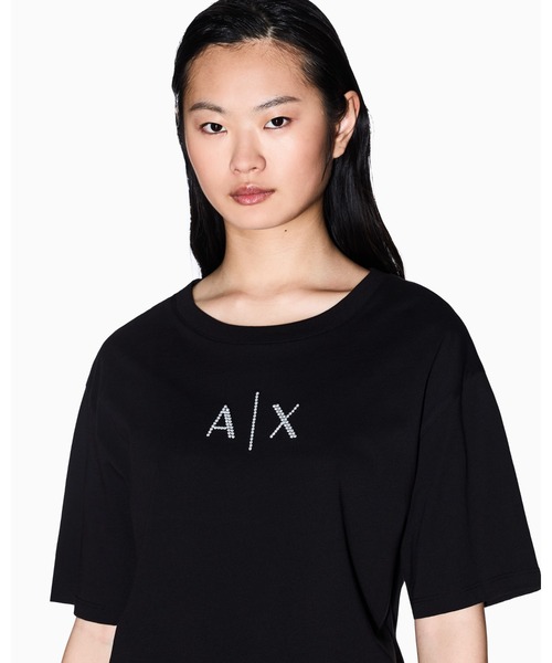 ARMANI EXCHANGE(アルマーニエクスチェンジ)の「【A|X アルマーニ エクスチェンジ】カッティングロゴ 半袖クルーネックTシャツ/CROPPED(Tシャツ/カットソー・レディース・ブラック・MEDIUM/SMALL/LARGE/X-LARGE/X-SMALL)」の3枚目の写真