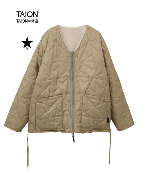 TAION(タイオン)の「【TAION】MILITARY STAR★ QUILTING & BOA REVERSIBLE JACKET(UNISEX)(ダウンジャケット/コート・レディース・ブラック/ベージュ/オリーブ・MEDIUM/SMALL)」の2枚目の写真