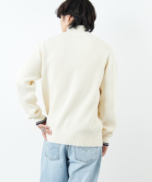 フレッドペリー　別注 ハイネック ジップニットカーディガン　アイボリー　Sサイズ FRED PERRY/フレッドペリー] 別注 ハイネック ジップニット