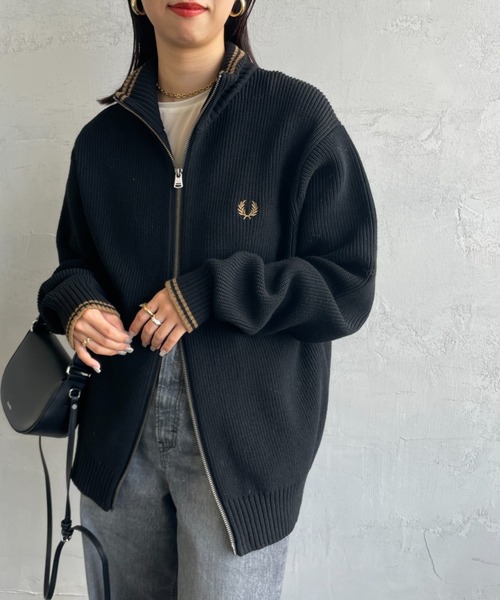 美品 FRED PERRY フレッドペリー カーディガン ニット 黒 FRED PERRY（フレッドペリー） ニットカーディガン SMALL ブラック