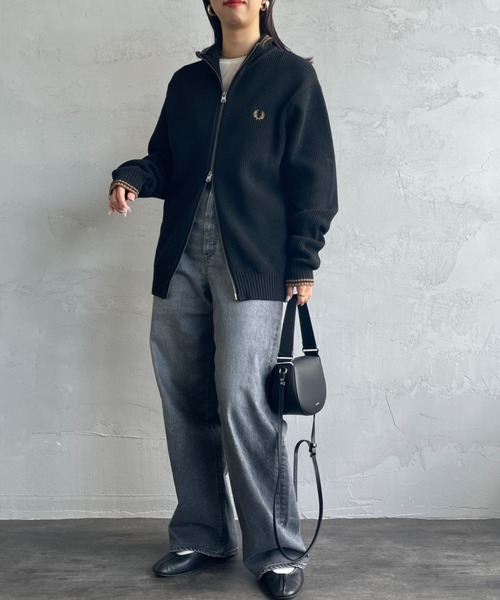 FRED PERRY（フレッドペリー）の「[FRED PERRY/フレッドペリー] 別注 ハイネック ジップニットカーディガン（ニット/セーター・レディース・ブラック/ライトグレー/キナリ・L/M/S）」の12枚目の写真