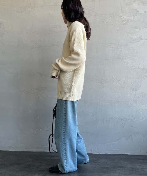 フレッドペリー アイボリー ジップニットカーディガン FRED PERRY ニット セーター 「WEB先行予約」「FRED PERRY