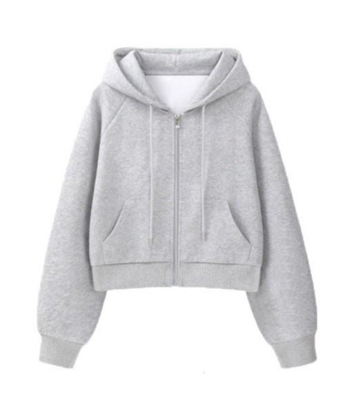 Teem Store(チームストア)の「ショート丈ジップパーカー(パーカー・レディース・ライトグレー/グレー/アイボリー/ブラック/ネイビー・M/L)」の9枚目の写真