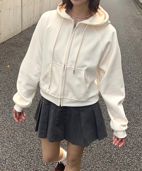 Teem Store(チームストア)の「ショート丈ジップパーカー(パーカー・レディース・ライトグレー/グレー/アイボリー/ブラック/ネイビー・M/L)」の12枚目の写真