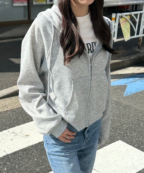 Teem Store(チームストア)の「ショート丈ジップパーカー(パーカー・レディース・ライトグレー/グレー/アイボリー/ブラック/ネイビー・M/L)」の11枚目の写真