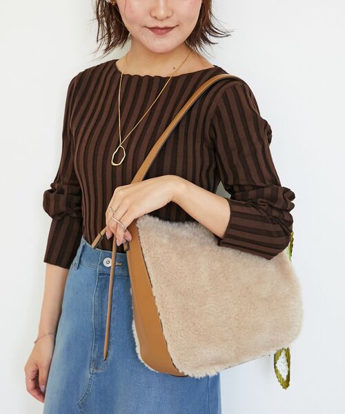 le.coeur blanc（ルクールブラン）の「ボアコンビワンショルダーバッグ（トートバッグ・レディース・ベージュ/チャコールグレー・FREE）」の16枚目の写真