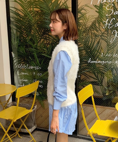 Teem Store（チームストア）の「【25年秋冬新作】もこもこシャギーVネックベスト（ベスト・レディース・ホワイト/ピンク・F）」の20枚目の写真