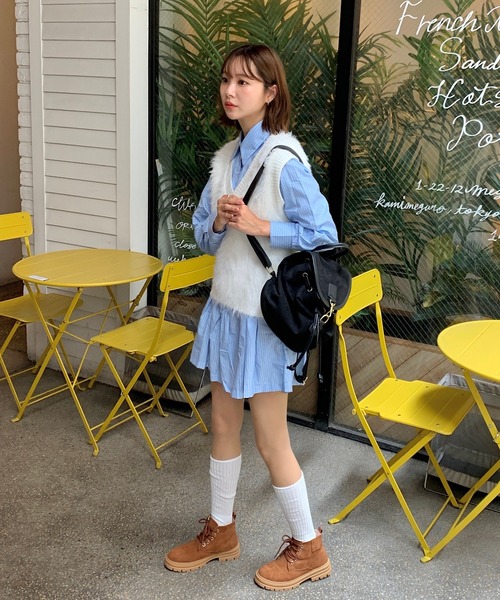 Teem Store（チームストア）の「【25年秋冬新作】もこもこシャギーVネックベスト（ベスト・レディース・ホワイト/ピンク・F）」の22枚目の写真